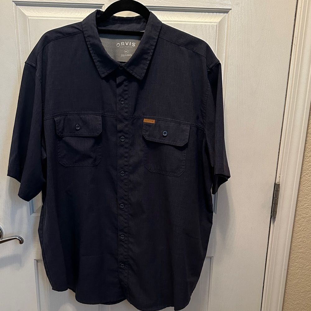 Orvis Men’s Short Sleeve Tech Shirt Men's Dark Blue Woven Size XXL